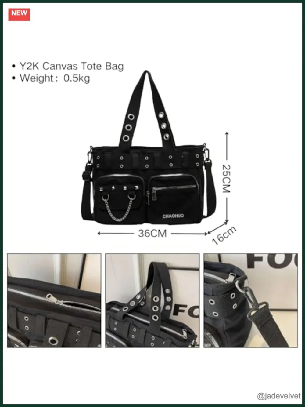 Y2K Canvas Tote Bag Gothic Skull Handbag Work Office Travel